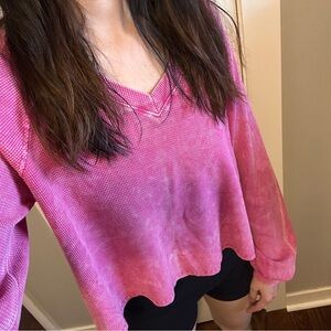 Altar'd State Magenta Long Sleeve V-Neck Top